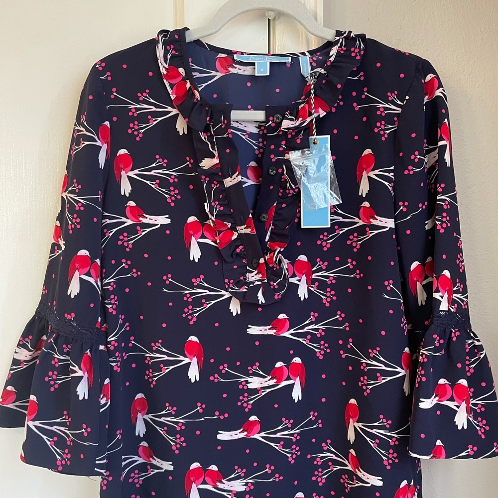 NWT Draper James Love Birds Peplum Sleeve Top